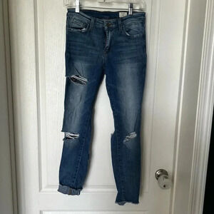 BRIDGE BY GLY : mid rise ankle distressed skinny jeans